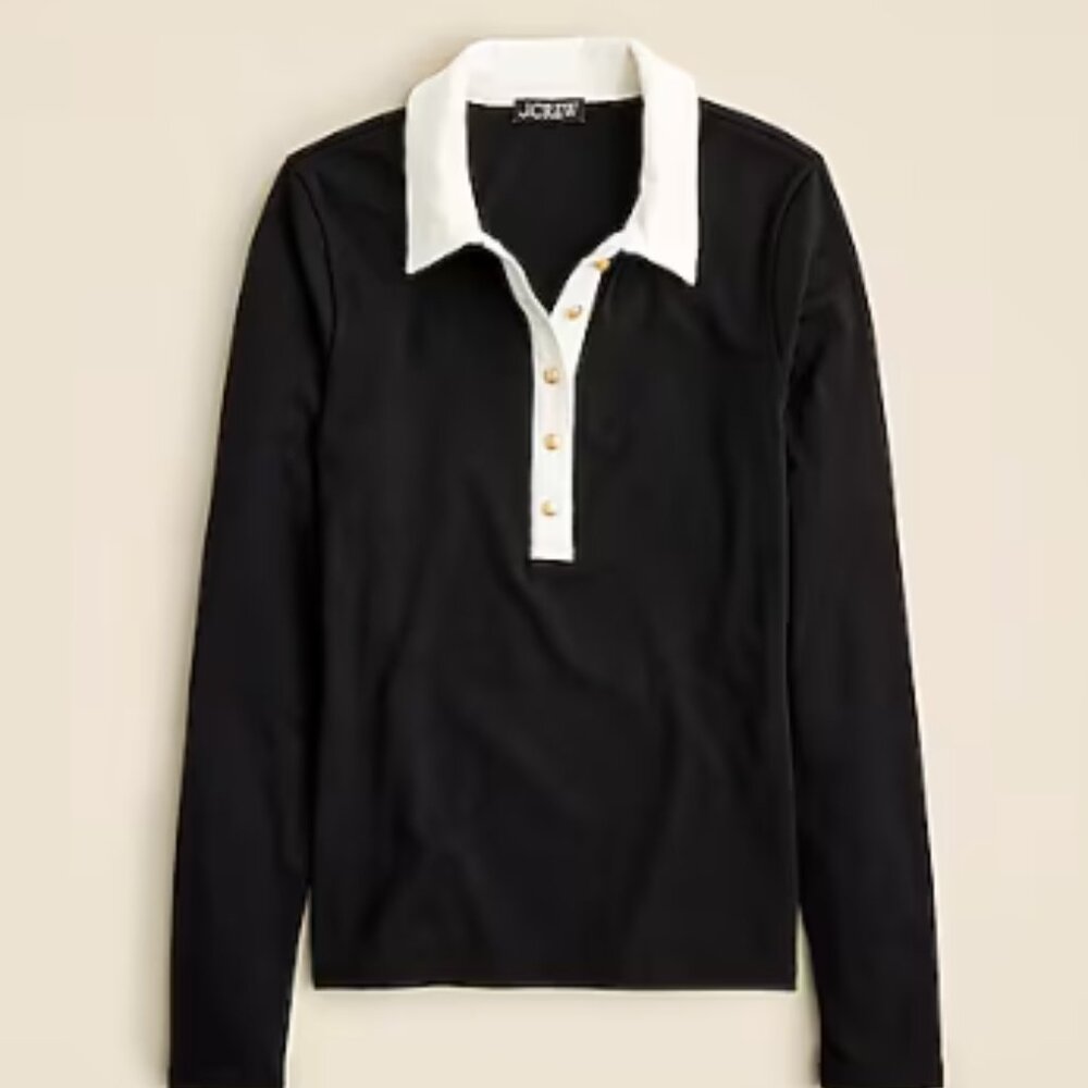 Refined rib long sleeve polo shirt, brand new w/tags, black w/ivory color